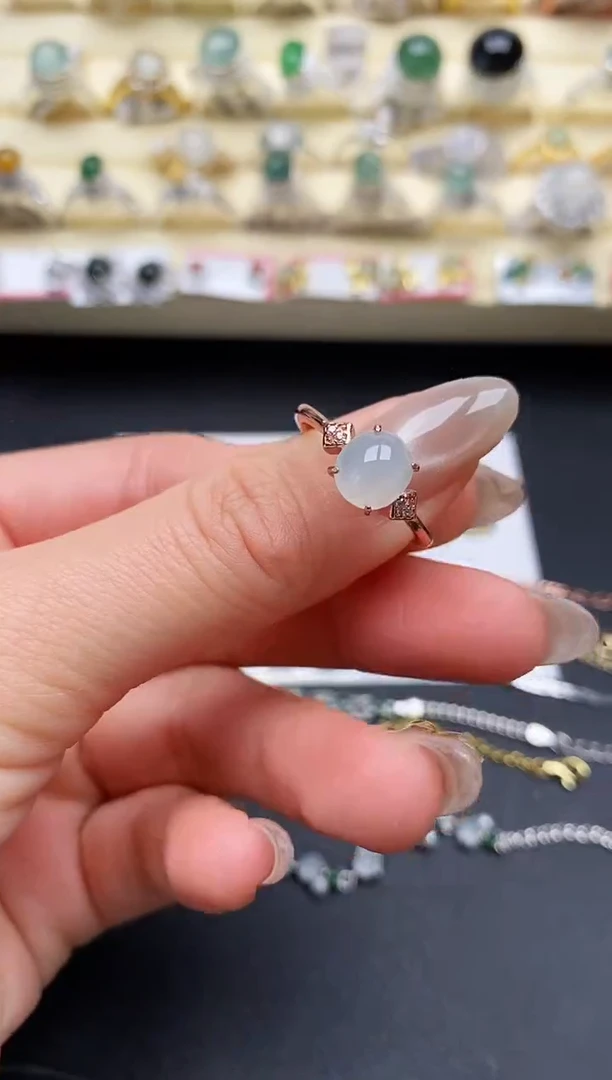 【闪购商品】翡翠戒指银S925镶嵌缅甸翡翠1  2+2