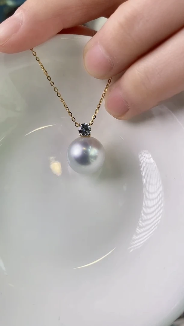 【闪购商品】海水珍珠吊坠(赠链)18K金镶嵌13-14澳白珍珠吊坠