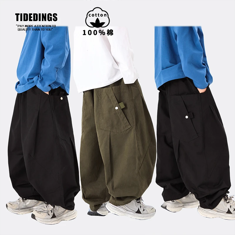 【黑现】童装100%棉秋季款男童宽松工装裤中大童秋款洋气长裤25319