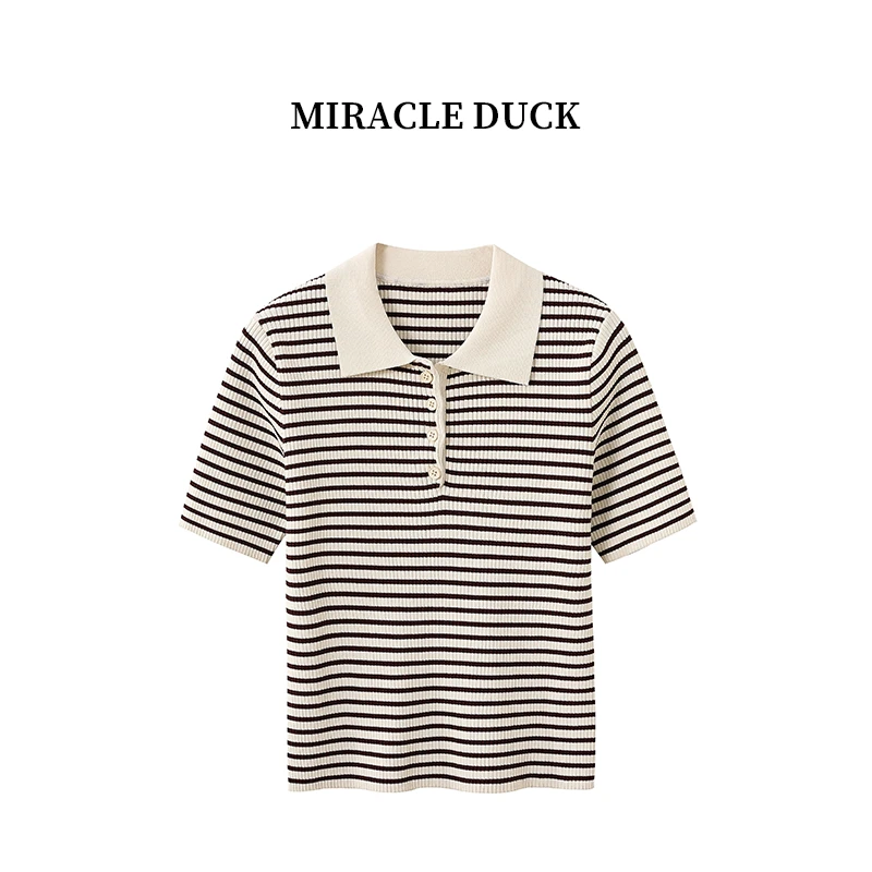 2号【椰香海韵】夏季POLO领短款拼接翻领条纹薄款冰丝针织衫C1635