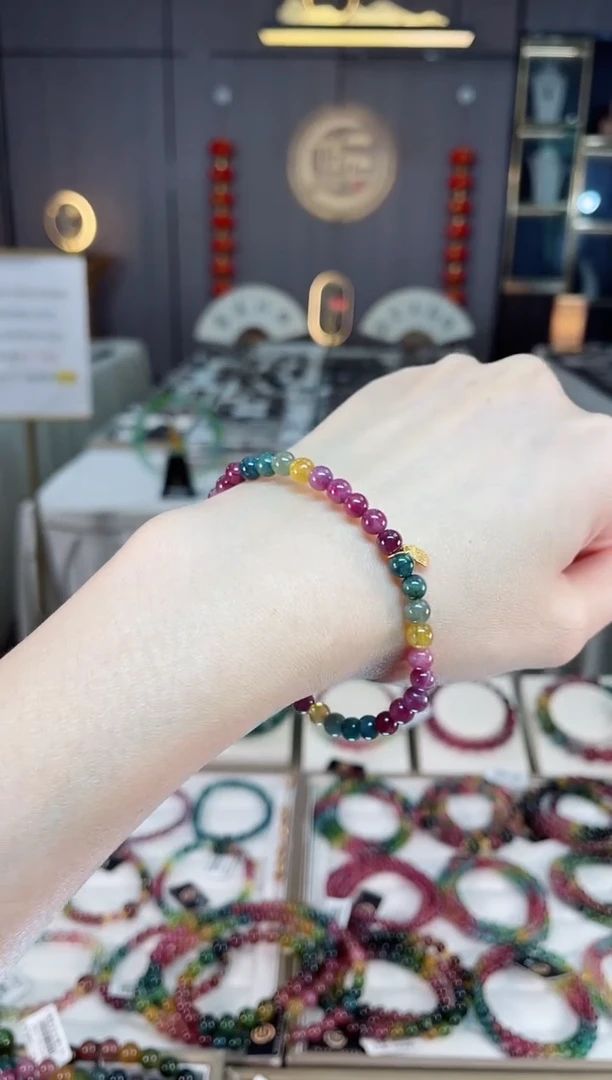未镶嵌老矿碧玺色标彩虹单圈手串5mm+碧玺dan多样性发货一条