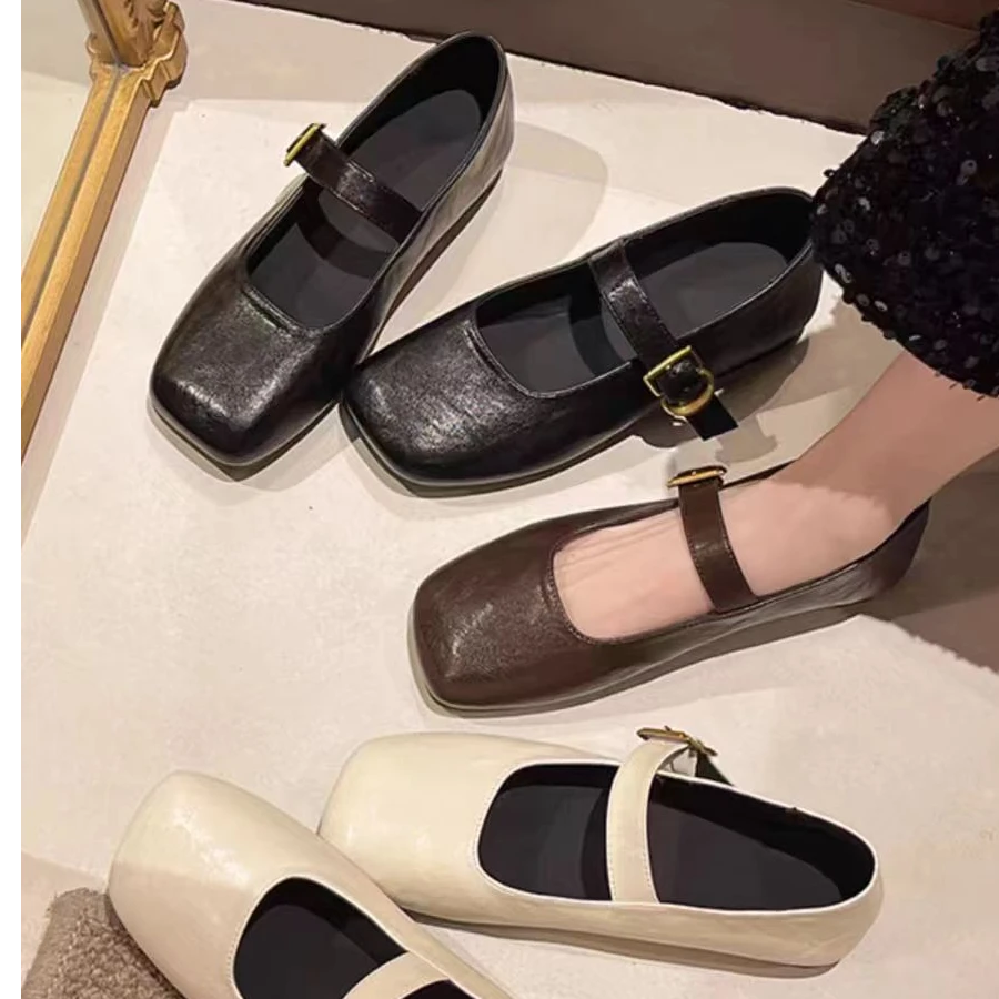 【退货补运费】玛丽珍鞋季新款平底方头一字扣带浅口单鞋7502