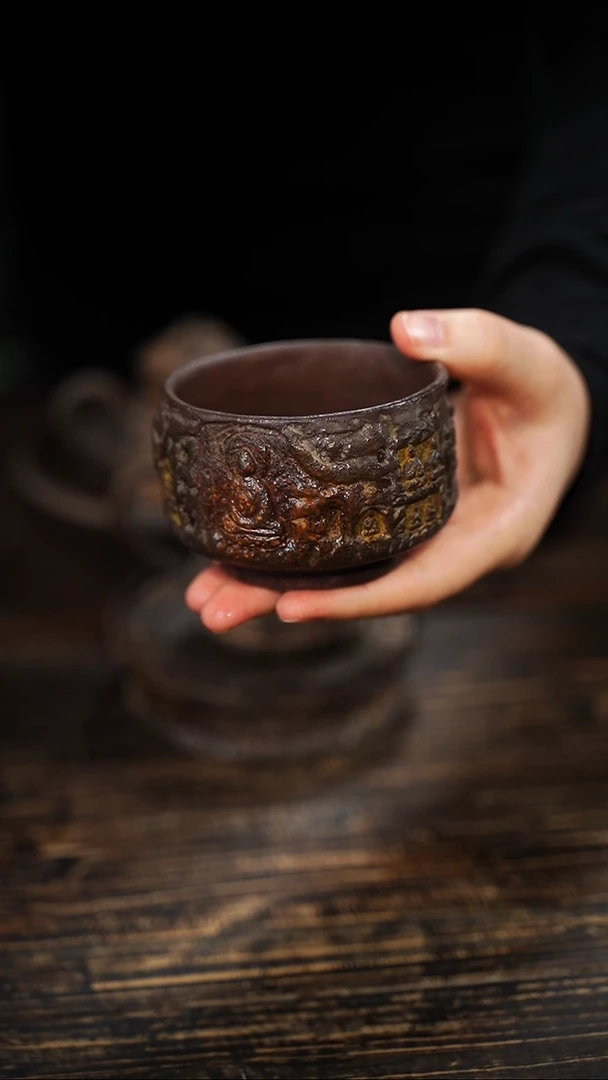 小*全手工制作 南蛮紫砂圆形佛窟杯