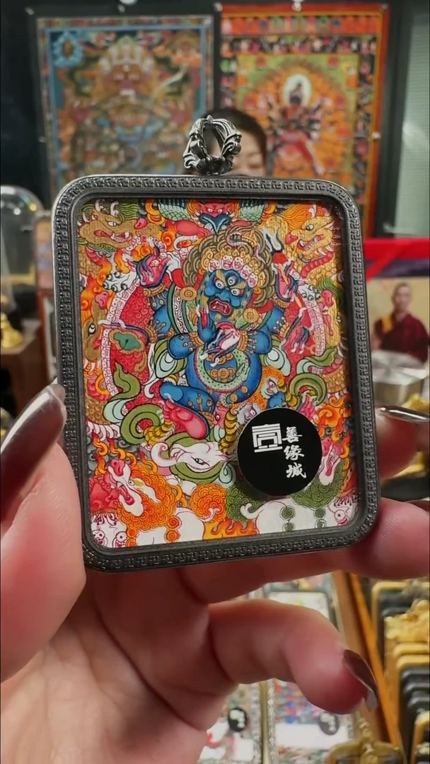 吊坠壹善缘城手绘唐卡黑六臂
