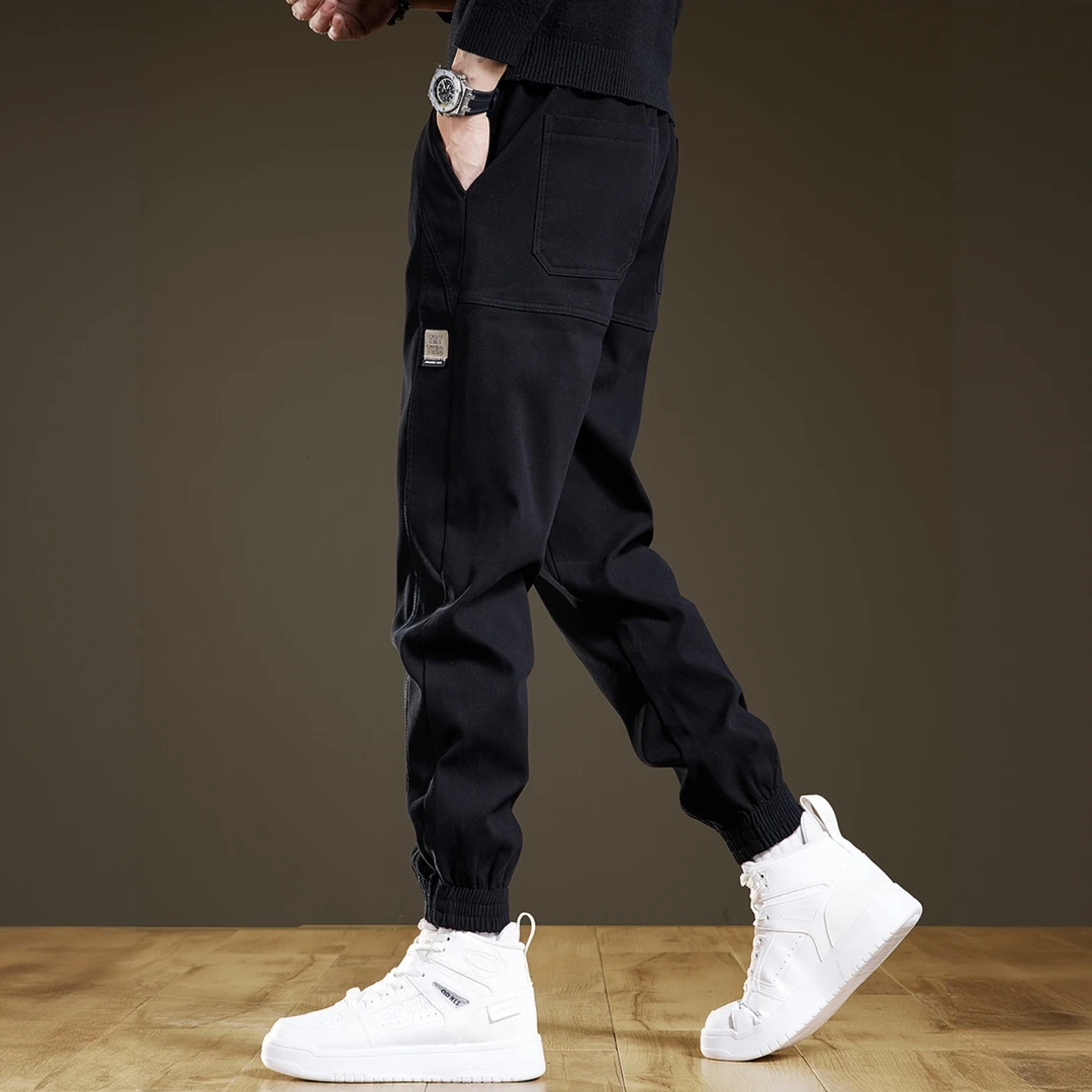 PinkAvril黑色复古工装裤子男秋季宽松大码运动裤美式重磅休闲裤