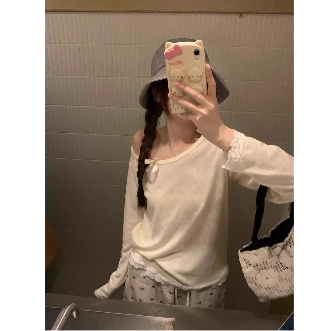 2025春夏新款蝴蝶结花边防晒罩衫长袖t恤女设计感上衣