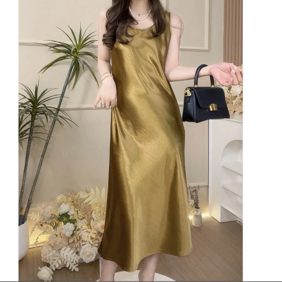 【婀娜多姿】知性优雅连衣裙鱼尾背心裙缎面高级光泽感显瘦连衣裙