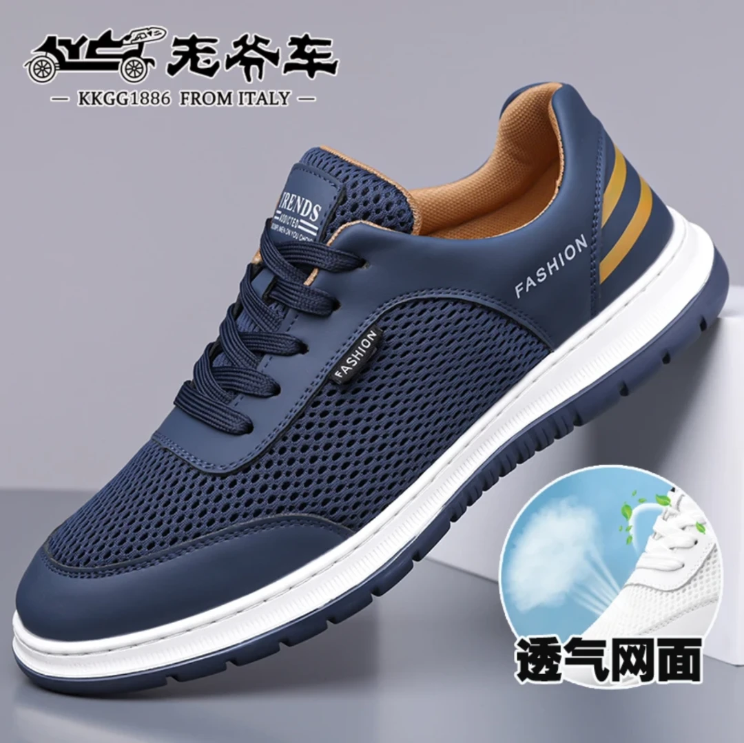 老爷车2025男鞋夏季新款透气飞织网面鞋时尚镂空运动休闲鞋男潮鞋