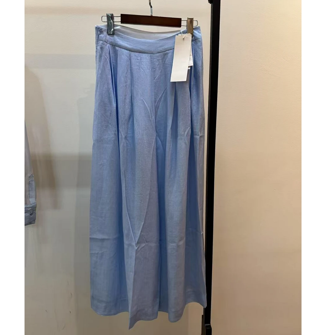 2025春夏新款新中式亚麻双层纱阔腿裤女高腰复古垂感飘逸休闲长裤