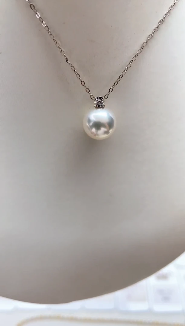 吊坠(不含链)18K金镶嵌海水珍珠特选戴妃吊坠10-10.5