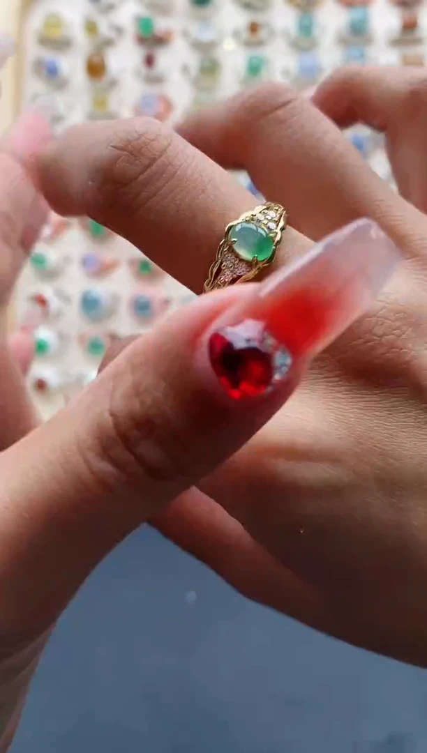 【闪购商品】翡翠戒指银S925镶嵌缅甸天然A货翡翠111 1-5