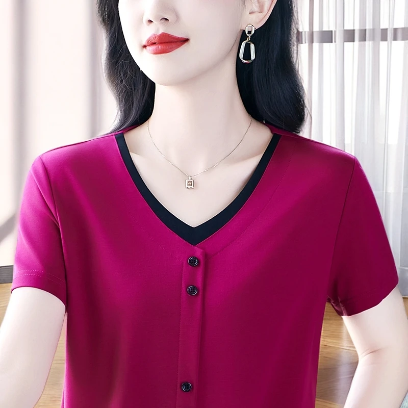 冰丝短袖t恤女夏2025年新款时尚洋气宽松妈妈显瘦体恤休闲上衣薄