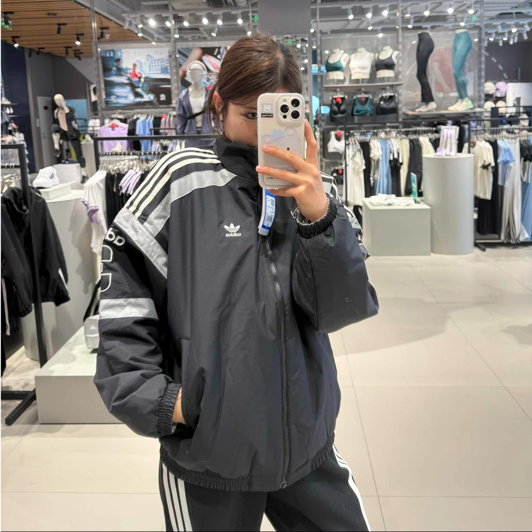Adidas三叶草时尚复古保暖双面穿运动棉服外套KC0093