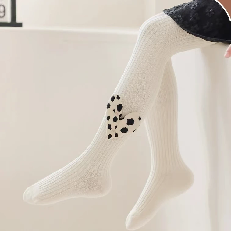 女宝春秋厚度袜子银杏白色袜爱心连裤袜长袜长筒袜