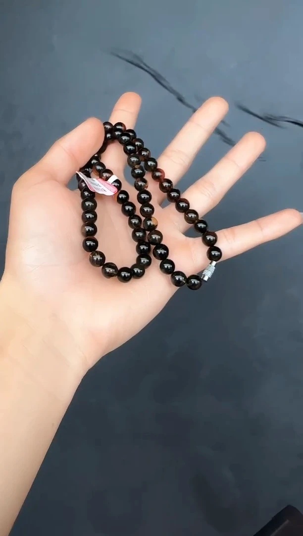 琥珀颈饰未镶嵌 #30缅甸琥珀星际蓝翁珀妈妈链8mm