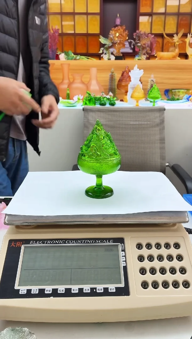 手工艺品琉璃绿色博山炉14*8*6.5公分中号冰冻烧