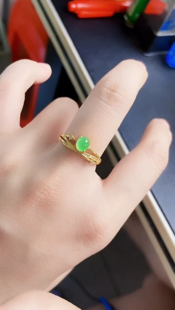 翡翠戒指银S925镶嵌12389