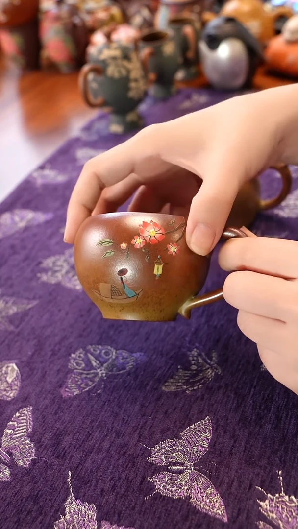 紫砂其他柴烧背影把杯宜兴紫砂