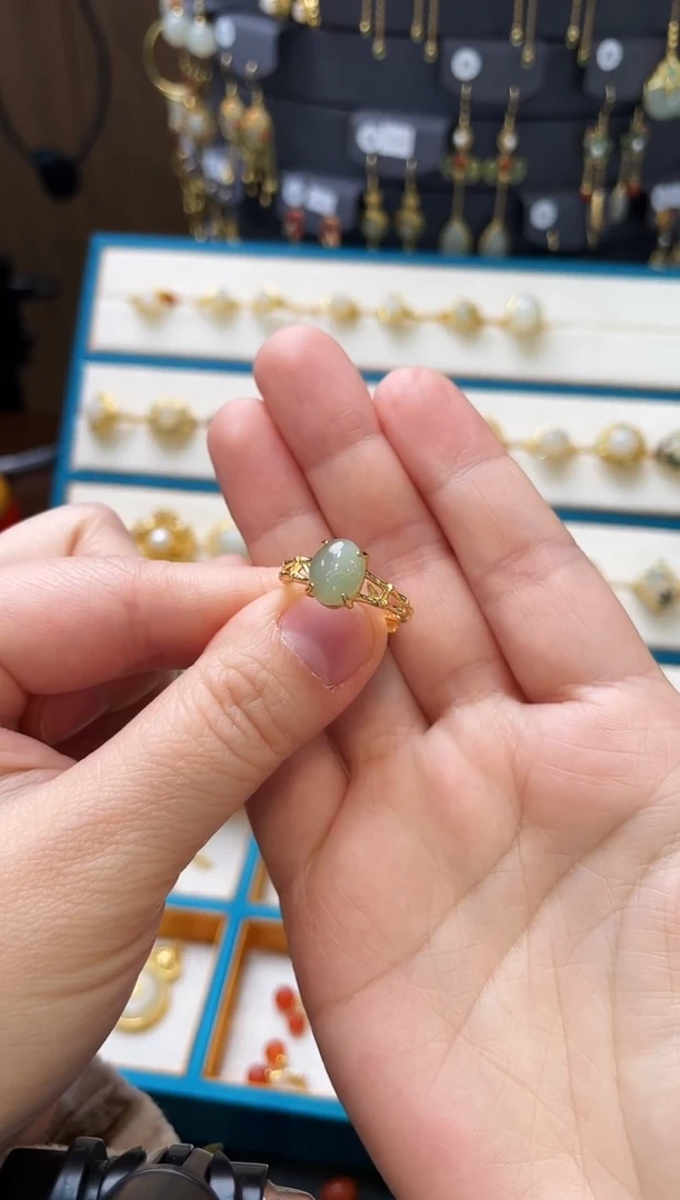 【闪购商品】和田玉戒指银S925镀金镶嵌戒指