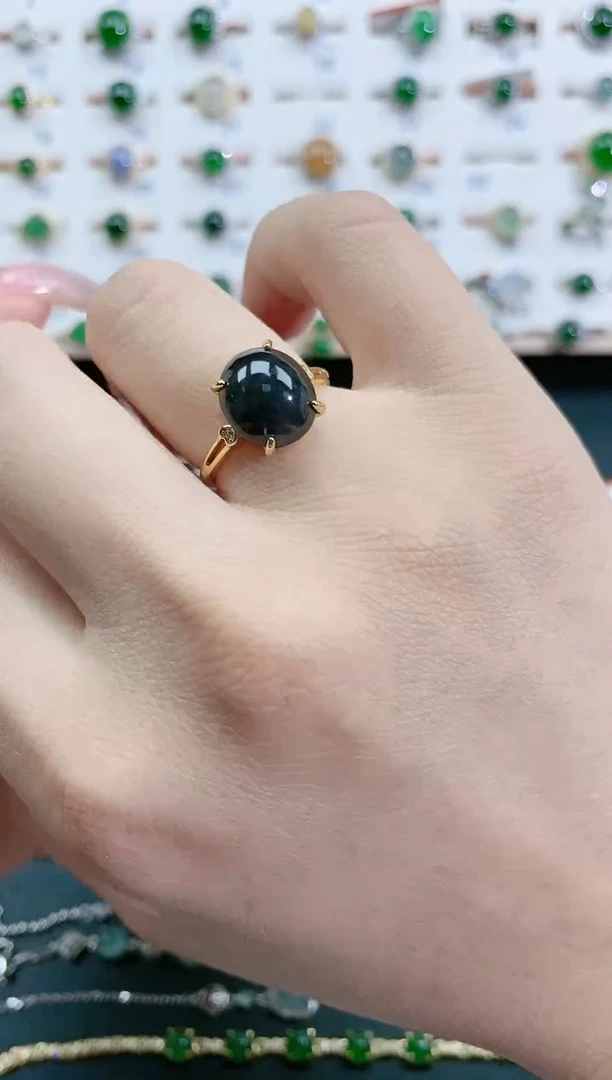 翡翠戒指银S925镶嵌天然翡翠