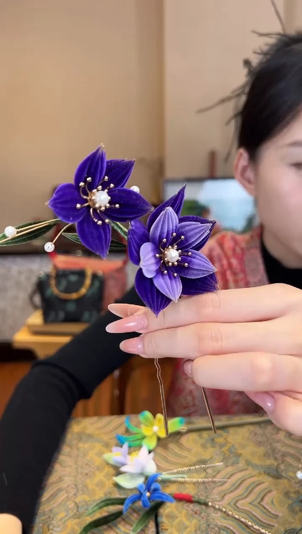 刺绣非遗绒花（发饰）