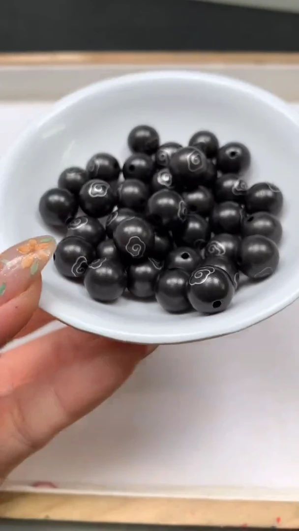 风车木（黑檀木）散珠L208 黑檀木祥云 银镶 10mm6个8.8元