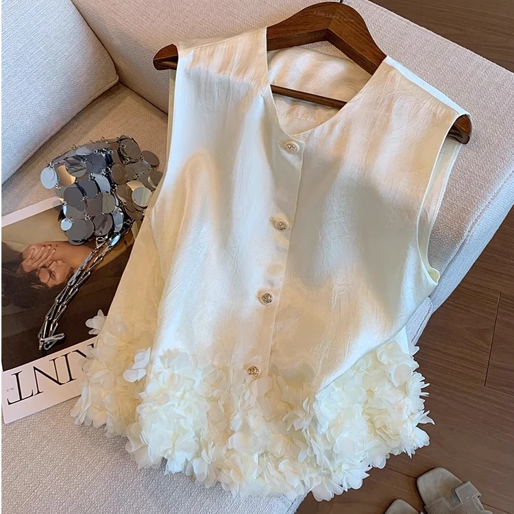 小香风醋酸缎面无袖上衣女夏新款高端小众气质下摆女装背心