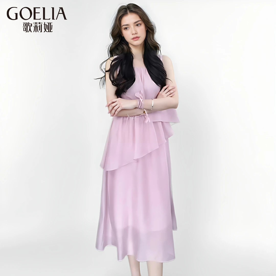 无袖欧若风连衣裙休闲度假轻盈透气 （配送蝴蝶领带+发带1E4R4K190