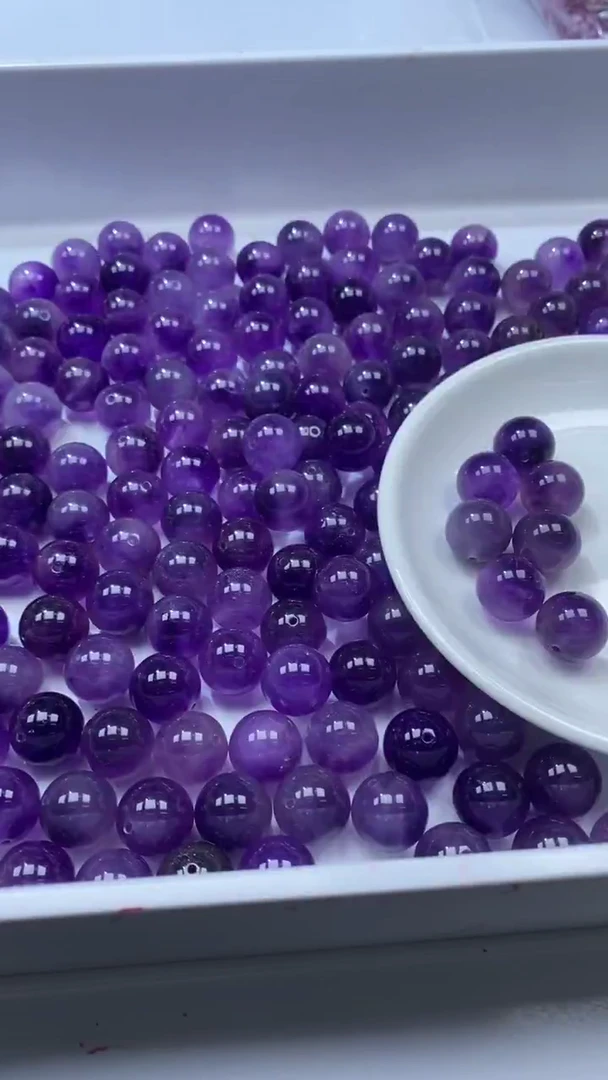 颈饰未镶嵌石英岩玉W485紫色飘花14mm*5颗