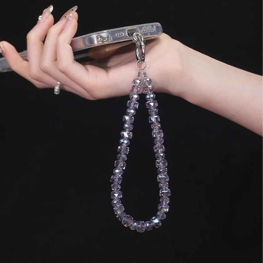 MG137【落霞紫】手机链挂饰奢华高级水晶珠子手链条防丢挂饰带夹