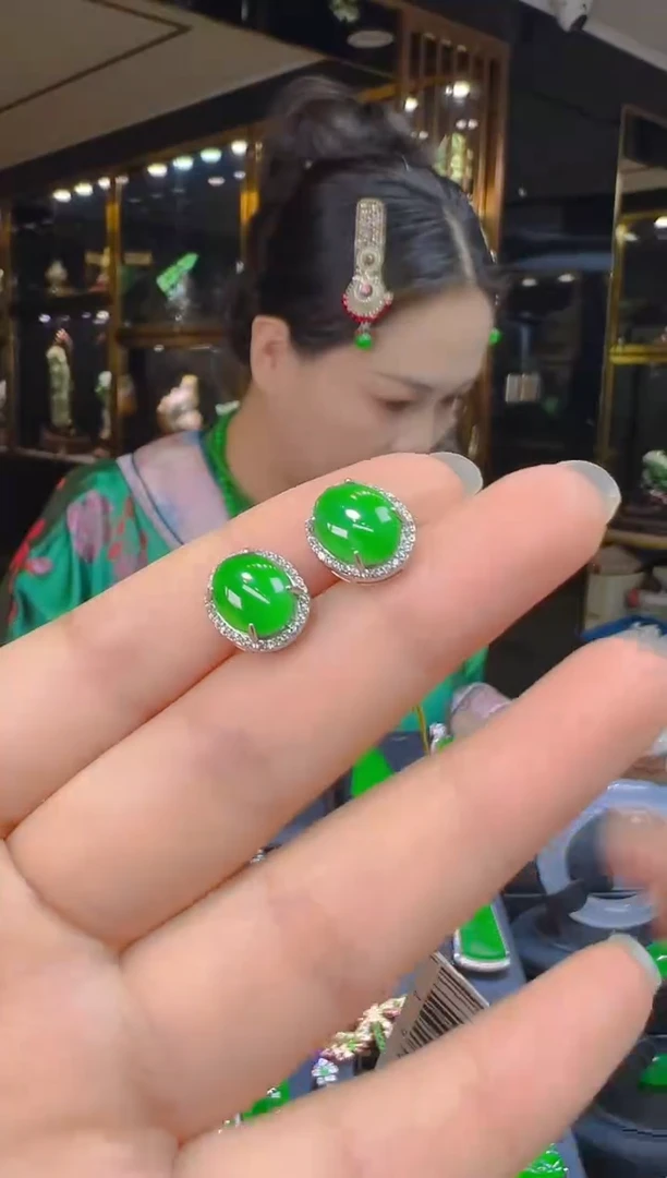 翡翠银S925镶嵌耳饰022（多样性发其一）