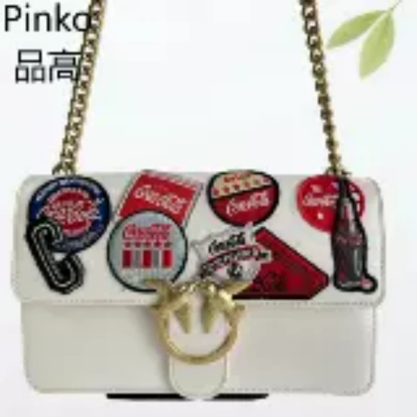 95新 PINKO 白金燕子斜挎包G25602206底长27X17