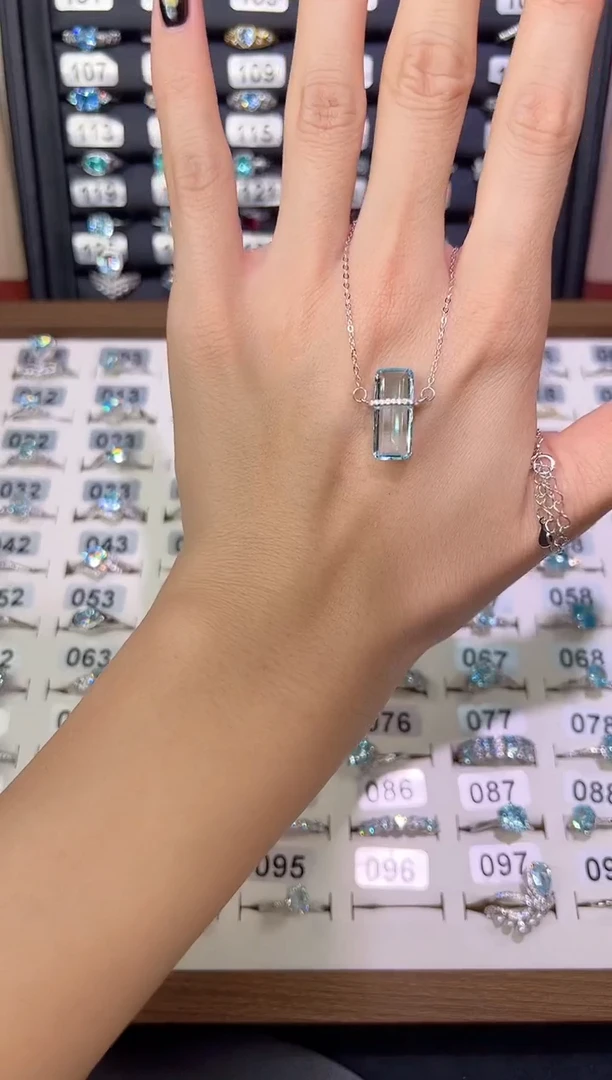 海蓝宝石套链银S925镶嵌0000