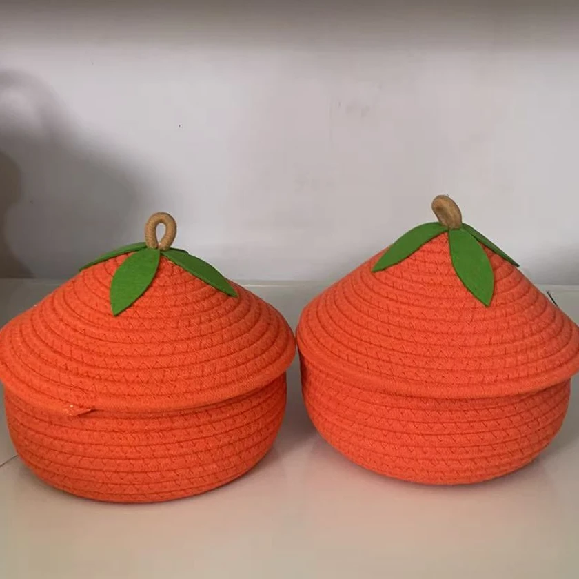 编织桌面客厅家用卡通防尘手工小柿子收纳筐