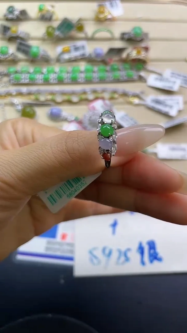 银S925镶嵌戒指翡翠翡翠 蛋面 银S925镶嵌