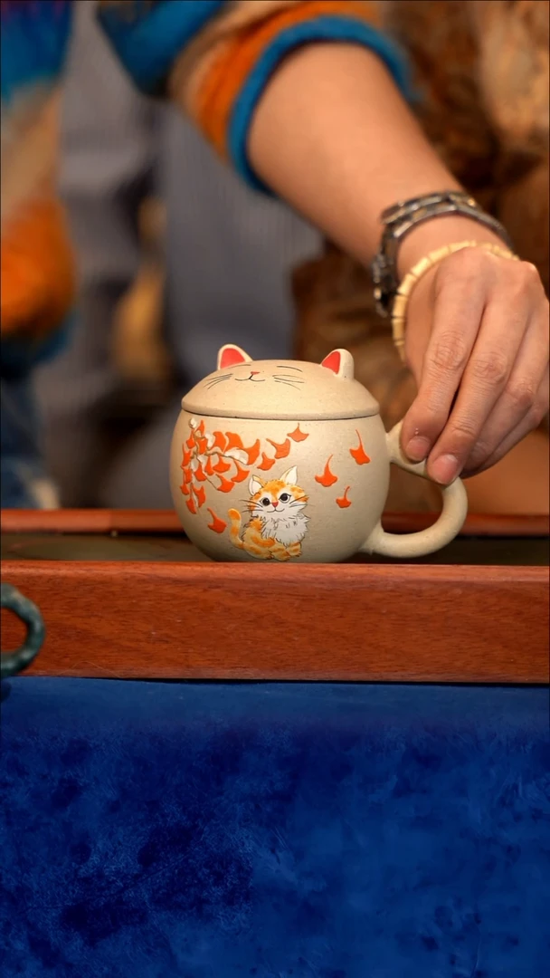 紫砂 宜兴紫砂 TZP 白猫咪盖杯