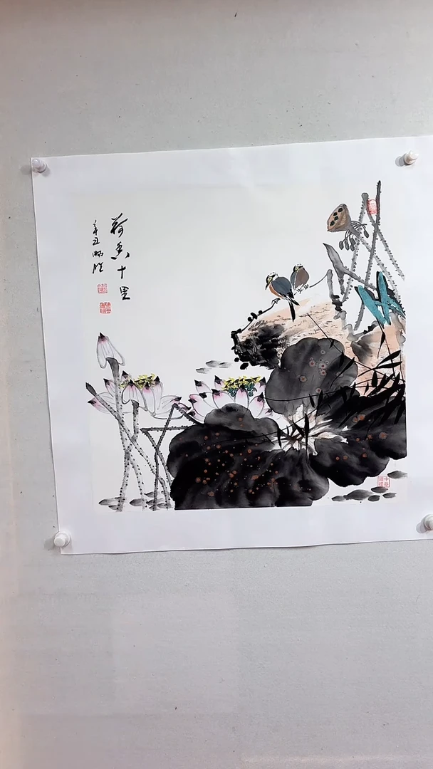 国画荷香十里/4尺斗方托底/雷畅胜