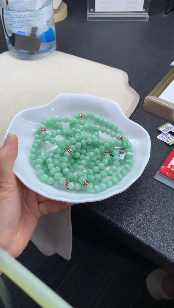 未镶嵌手串翡翠FC458 翡翠满绿手串 多样性发其一