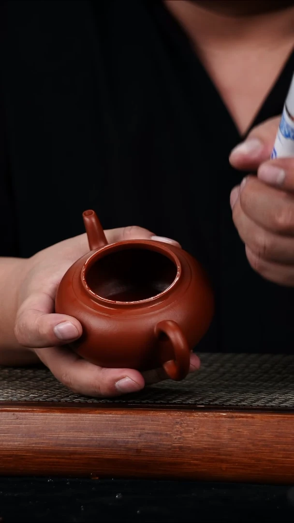 茶壶紫砂张*师原矿朱泥扁笑樱