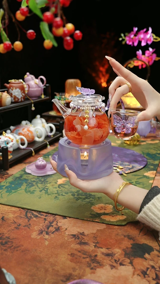 【闪购商品】紫色温茶台+茶壶+链子+杯子