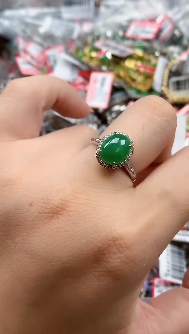 银S925镶嵌戒指翡翠天然A货缅甸翡翠