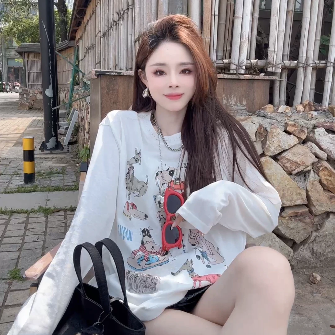 【晓溪服饰】春季新款防晒ins韩版小众印花卡通显瘦百搭印花T恤6137