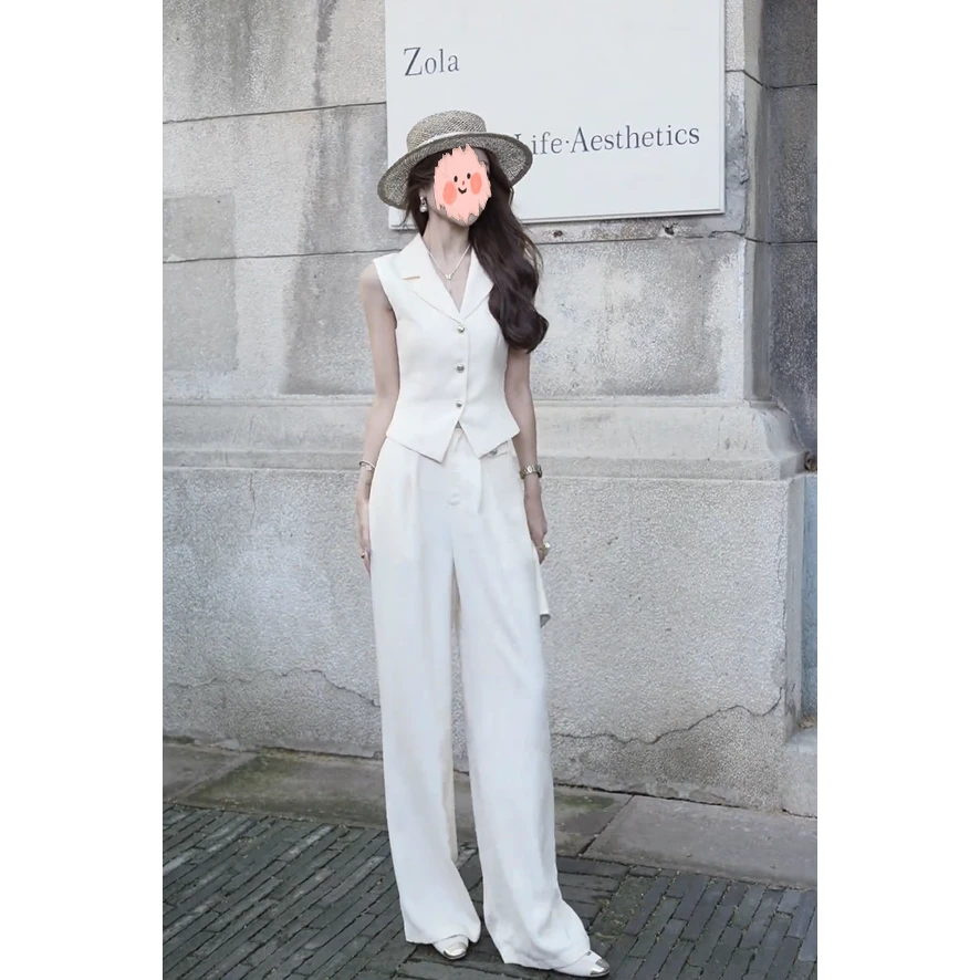 2025夏季新款气质穿搭一整套高级感老钱风马夹阔腿裤职业套装