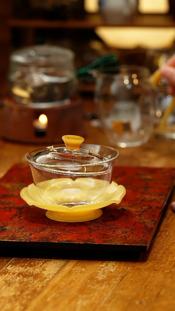 【闪购商品】禾器/晶彩沁莲盖碗/金玉/定制版