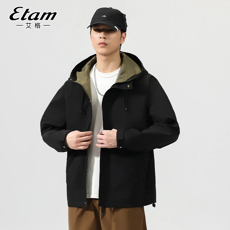 艾格美式春秋季新户外百搭翻领夹克潮流帅气休闲防风男外套宽松