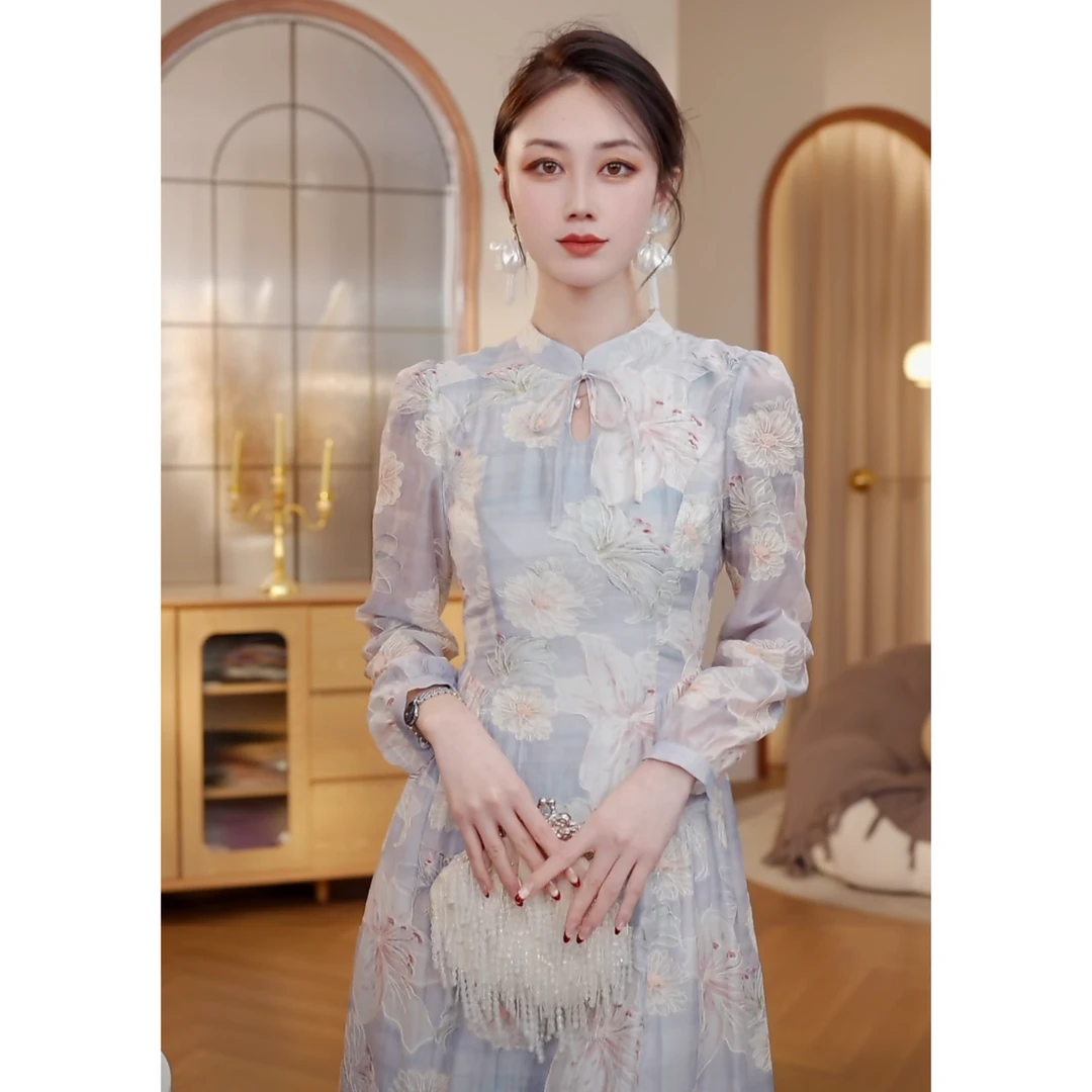 【CICI&GERTCOREL】冰岛极夜 新中式天丝刺绣晕染连衣裙CC251L1060