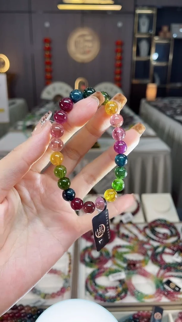 未镶嵌老矿碧玺色标彩虹单圈手串8mm+碧玺dan多样性发货一条