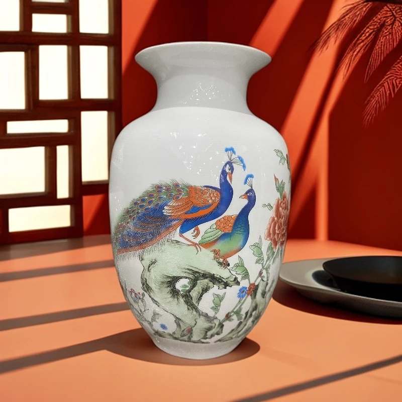 【景宝元陶瓷】景德镇孔雀冬瓜瓶XD