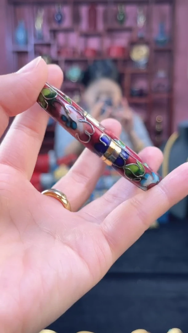 非遗 景泰蓝开口镯 55-63 砖红
