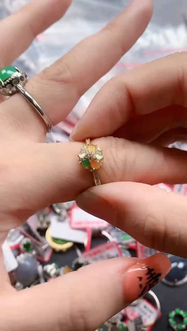 银S925镶嵌戒指翡翠天然A货缅甸翡翠